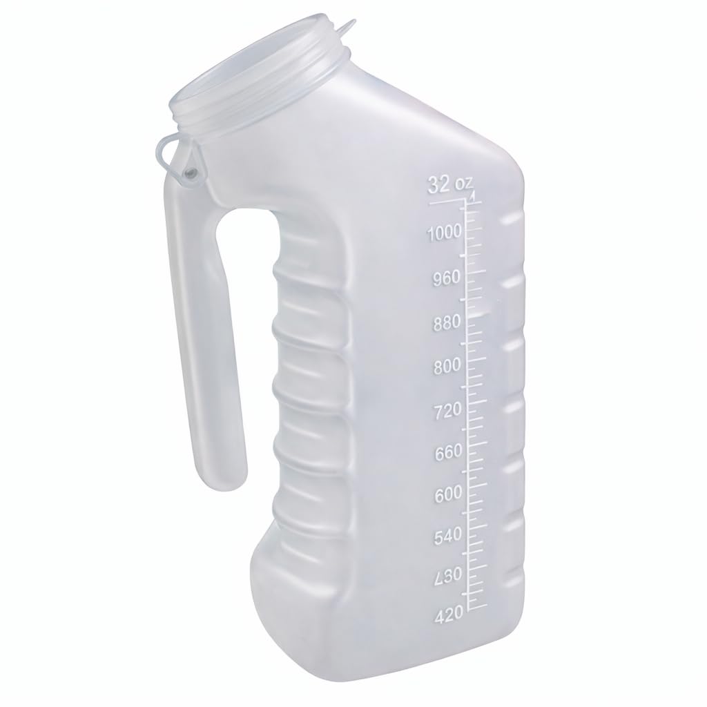 Orinario masculino con cubierta que brilla en la oscuridad [32 onzas, paquete de 2] botellas portátiles para orina para hombres usadas para hospitales, incontinencia, emergencia y viajes (2)