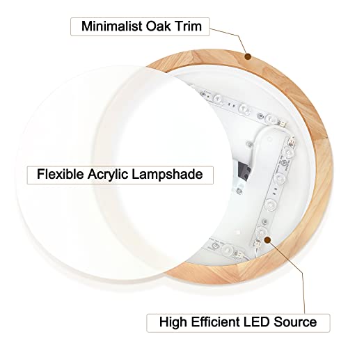Ketom Flush Mount Ceiling Light, 12 Inch Led Ceiling Light Fixture, 24W Minimalist Round Shaped Wood Ceiling Lamp Nature White 4500K, Not Dimmable #TOP4