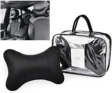 DSstyles 2 Pieces PU Leather Neck Pillow for Car Seat Headrest Cushion 28x18cm Car Neck Cushion (Black)