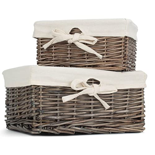 Juego de 2 bandejas de sauce con forro de algodón con acabado envejecido Cover