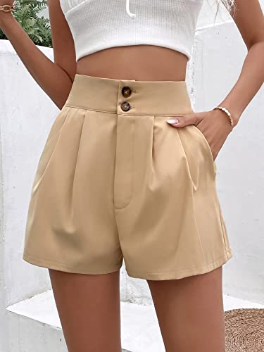 Sweatyrocks Women's Casual High Waisted Button Front Shorts Wide Leg Pleated Shorts With Pocket Khaki Xl #TOP2