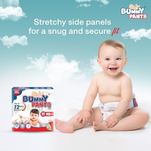 Image of BUMMY Pants Baby Diapers - Soft & Comfortable with 5D Cross Core Technology, 360 Soft Elastic Waistband & Up to 12-Hour Absorption | XS | Pack of 2 | 160 Pieces