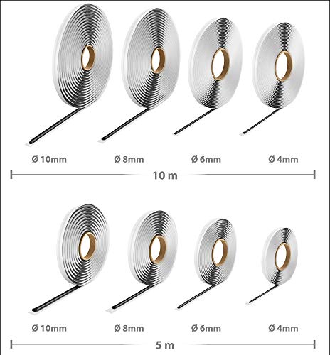 Poppstar Butylrundschnur Klebeband (10 m x 4 mm) Dichtband selbstklebend, rund, Farbe schwarz – Bild 4