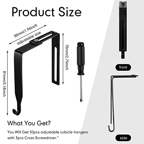 Pelopy 50 Pcs Adjustable Cubicle Wall Hooks,Metal Cubicle Hangers For Hanging Black Cubicle Coat Hanger Thick Door Mirror Hanger Universal Partition Hanger With Cross Screwdriver For Office #TOP1