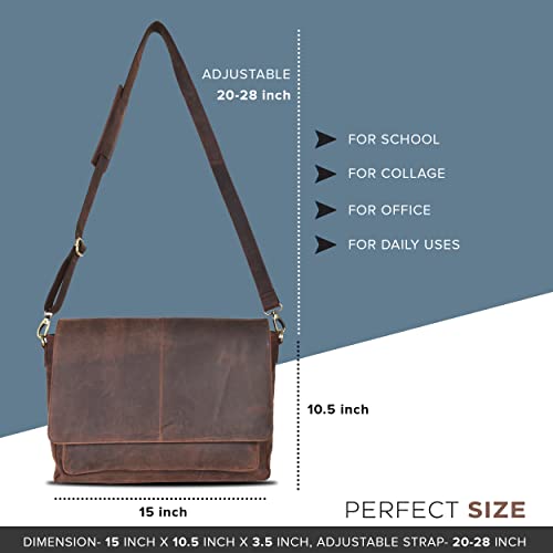 Real Leather Messenger Bag For Men And Women - Laptop Briefcase Bag For College, Office, Adjustable Shoulder Strap Satchel #TOP4