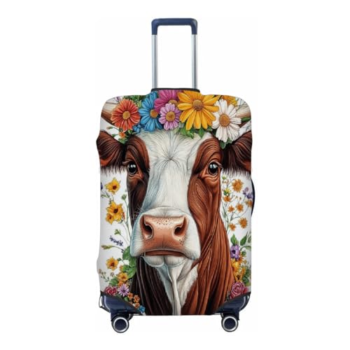Flower Cow Head Stretchable Luggage Covers for Suitcase TSA Approved, Dust Proof and Scratch Resistant Travel Luggage Protector for Carry On (22-24 in)
