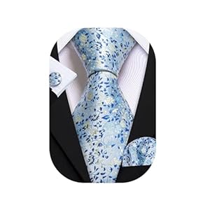 Barry.Wang Mens Floral Ties Set Silk Necktie Handkerchief Cufflinks for Formal Wedding Business