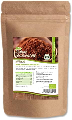 Mynatura Bio Kakao, stark entölt I Kakaopulver I Cacao I entölt I Backen I Getränk I Kochen I Rein pflanzliches Pulver I Vegan I Im Beutel (2x 1000g)