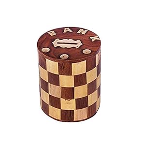 Antlantic wood store Wooden Money Bank Chess Print Round Shape Piggy Bank/Money Bank for Kids and Adult Gifts for Kids, Girls.