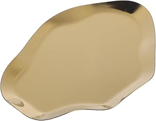 Cabilock Stainless Steel Decorative Tray, Gold Bathroom Tray, Small Cosmetics Organizer, 6.92 x 4.84 Inch Elegant Jewelry Organizer for Holding Perfume, Keys, Wallet, Business Cards, Candle