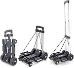 Folding Hand Truck Trolley Cart,Foldable Luggage Car,Utility Dolly Cart with 4 Wheels & 2 Elastic Ropes,Portable Backpack Trolley,Small Dolly,Folding Trolley,Travel,Dolley,Moving, Aluminum Pole