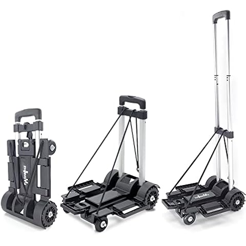 ZHJINGYU Folding Hand Truck Trolley,Utility cart with 4 Wheels & 2 Elastic Ropes,Portable Backpack Trolley,Luggage cart,Dolly,Grocery cart,Travel,Moving,Shopping.Aluminum Pole,Black,Small Cover