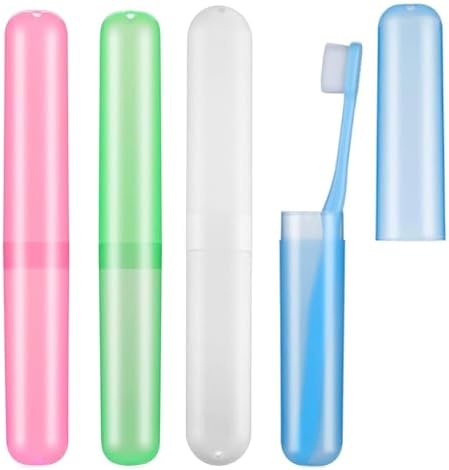 Travel Toothbrush Case,4Pcs Portable Toothbrush Cases,Holder Toothbrush Travel Containers,for Travel, Business, Home, Camping, School(White+Green+Pink+Blue)