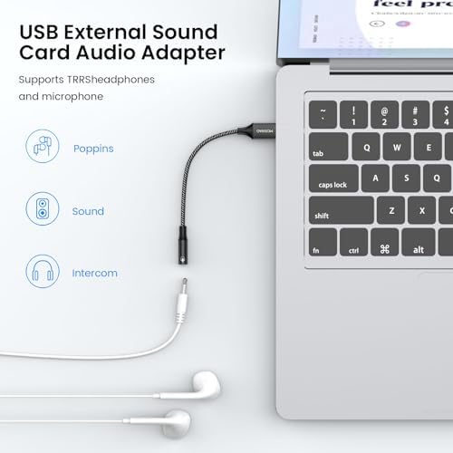 MOSWAG USB to 3.5mm Jack Audio Adapter 0.65Feet/20cm, External Sound Card Support Mic TRRS Headset with 3.5mm Aux Stereo Converter Compatible with Windows, PC, Laptop, Mac, Linux, Desktops, PS4 - 2