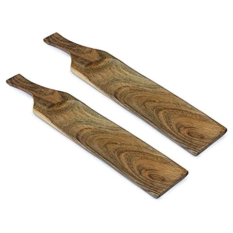 Lavauk Acacia Wood Handcrafted Set of 2 Serving Trays,Long Wooden Platter with Handle | 18 by 3.5 inches Cover