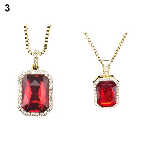 MileHouse Fine Necklace for Girls,Men's Fashion Jewelry Cool Hip Hop Box Chain Octagon Square Pendant Charm Necklace - Red M