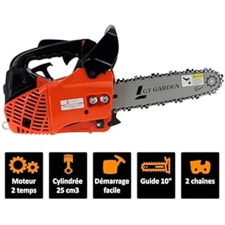 GT GARDEN Tronçonneuse élagueuse thermique 25 cm3, 1 CV, guide 26 cm, 2 chaînes