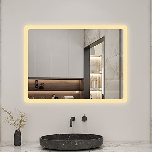 Biubiubath 600x800mm Bluetooth LED Bathroom Mirror with Shaver Socket and 2 USB Ports Dimmable 3 Colour with Demister Pad Touch Sensor Wall Switch Control Lights Vertical Horizontal - Image 2