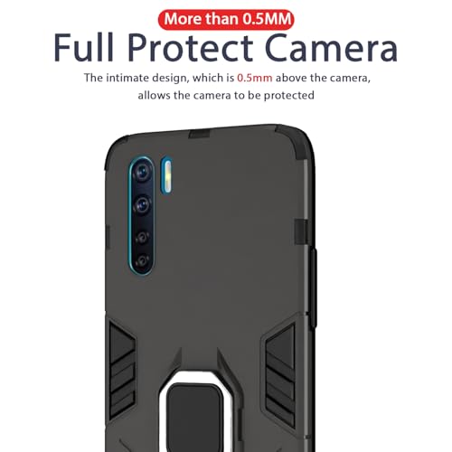Image of Pikkme D5 Tough Armor Bumper Back Cover Case for Oppo F15 |Ring Holder & Kickstand in-Built (Black)