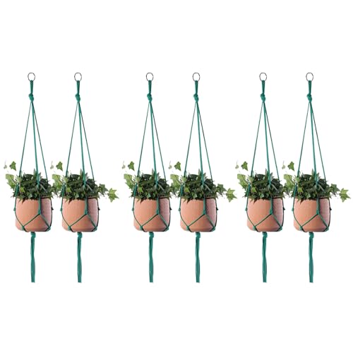 ELANE 6PCS Macrame Plant Hanger Indoor Hanging Planter Basket Decorative Tassels Flower Pot Holder for Indoor Outdoor Home Decor(6Pcs Green)