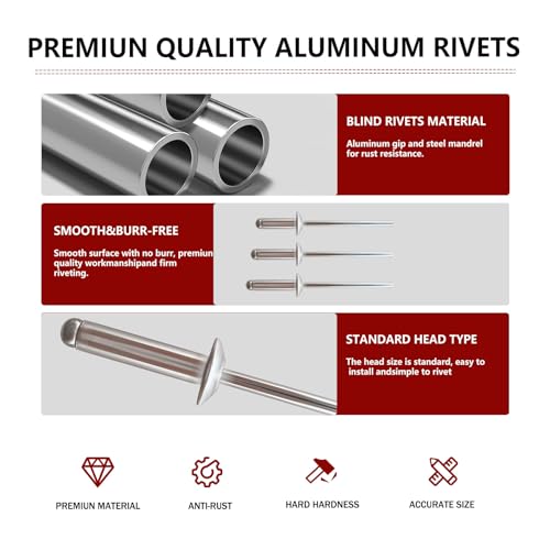 Image of 180Pcs Silver 1 /8 Inches Pop Rivets Assortment Kit,5 Sizes Aluminum Rivets,Aluminum blind pro Rivets for DIY /Metal /Furniture /Instruments