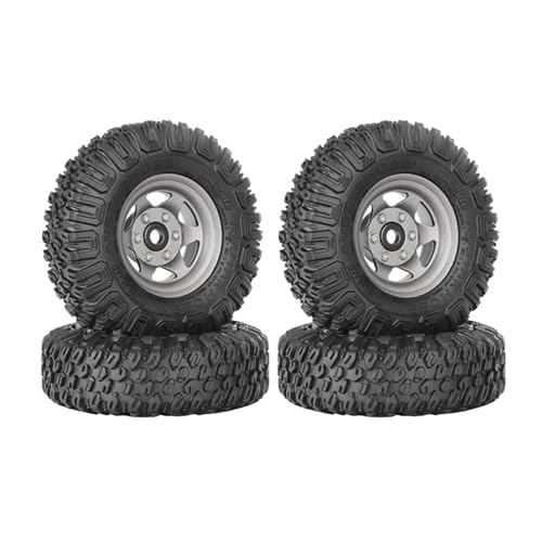 Image of KINGCOO 4PCS 1.55" RC Car Rubber Tires and 6Spoke Aluminum Alloy Metal Beadlock Wheel Rims set for 1/10 RC Rock Crawler Car for Axial AX90069 UTB18 D90 TF2 Tamiya CC01 LC70 MST JIMNY (Grey, 85MM)