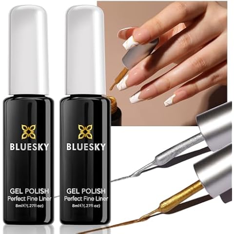 BLUESKY Glitter Liner Gel Polish Kit Gold and Silver, Nail Art, Easy to use, For Home user and Nail Manicurist Cover