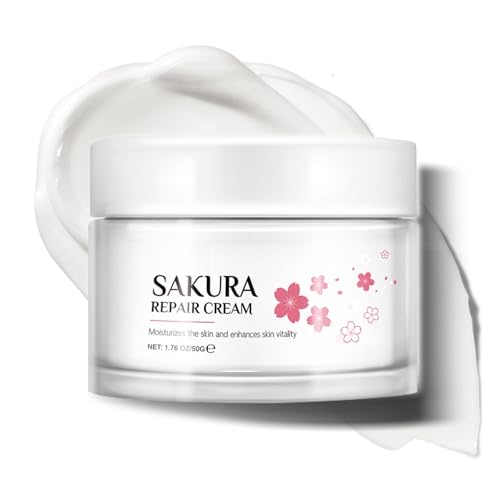 Sakura Essence Cream, Sakura Gesichtsfeuchtigkeitscreme für trockene und raue Haut, Anti-Aging-Gesichtsstraffung, aufhellend, pflegend, reparierend, Kollagen 50g