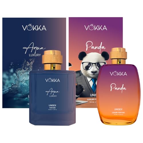 Image of VOKKA Aqua & Panda 200 ml | Pack of 2 x 100ml Unisex Luxury Long Lasting Perfume Gift Set For Men And Women | Aquatic & Ambery Eau De Parfum | Notes: Aqua, Musky, Saffron, Amber