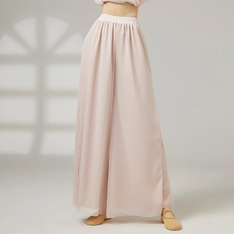 Pantalones de Baile Modernos de Pierna Ancha de Doble Capa for Mujer, Pantalones Sueltos fluidos de poliéster, Traje de Baile for Adultos
