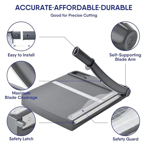 CooToly Grey Paper Cutter, A4 Trimmer with Safety Guard, 12" Guillotine with 16 Sheet Capacity, Ideal for Scrapbooking, Coupons, Cardstock
