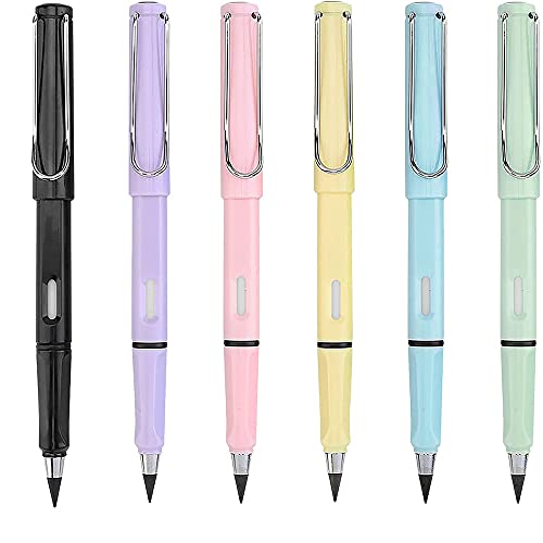 6 Stück Tintenlose Bleistifte Eternal, Everlasting Bleistift austauschbarer Kopf, tragbarer, ewiger Bleistift, wiederverwendbar, radierbar, mit austauschbarer Graphitfeder, Infinite Pencil (A) Cover