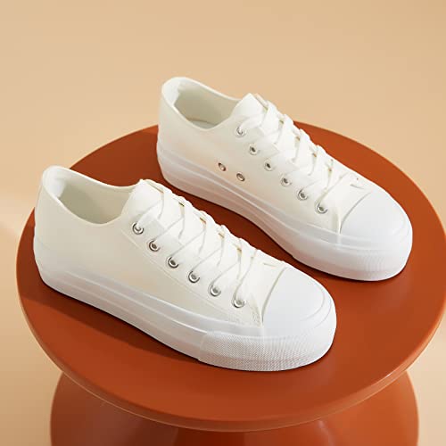 Hash Bubbie Platform Sneakers For Women Women's White Platform Sneakers Black Low Top Tennis Shoes Lace Up Fashion Canvas Sneakers For Girls Canvas Shoes（White Mono.us11） #TOP6