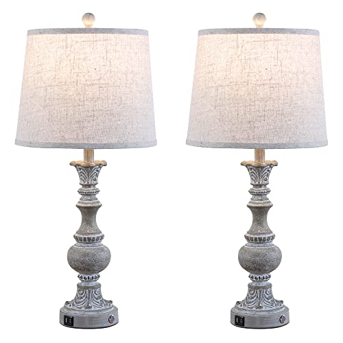 29.5" Rustic Retro 3-Way Dimmable Table Lamp Set of 2 for Living Room Bedside Nightstand Lamps with 2 USB Charging Ports for Bedroom Touch Control Table Lamps(2 Bulbs Included) by Reaketon - Image 7