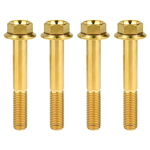 Image of Ti Screws M10 x 20 25 30 35 40 45 50 55 60 65 70 75 80 90 100mm 1.25 Pitch Titanium Flange Hex Bolt Pack of 4 (Gold, M10x60mm)
