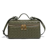 Eautyba Womens Woven Crossbody Handbag Fashion Leather Top Handle Bag Olive Green