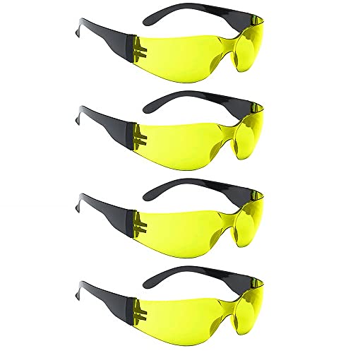 Gafas de seguridad de 4 piezas, gafas de seguridad anti antiniebla para el trabajo, recubrimiento de reducción de scratch NTI, lente resistente y protectora reforzada (amarillo)