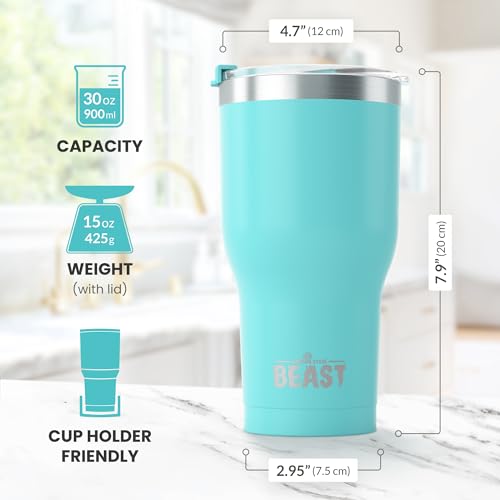 Beast 30 oz Tumbler Stainless Steel Vacuum Insulated Coffee Ice Cup Double Wall Travel Flask (Aquamarine Blue) by Greens Steel - Used condition - Image 6