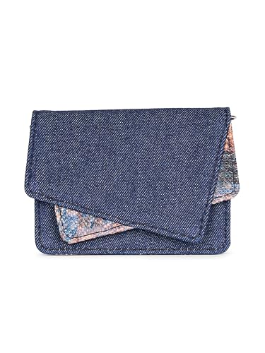Image of ZOUK Tovi Mini Bag Wallet | Stylish Vegan Denim Crossbody Wallet for Women with Card Slots & Water-Resistant Lining | Handcrafted Small Sling Bag with Silver Chain Strap | Triund Baroque