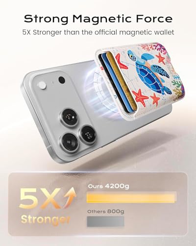 Image of KPNEOL Magnetic Mag-safe Wallet Cell Phone Card Holder for Phone Case with Mag-Safe, Stronger Magnetic RFID Leather Stick on Phone Wallet Compatible with iPhone 17 /16 /15 /14 /13 /12 Series, Turtle Color