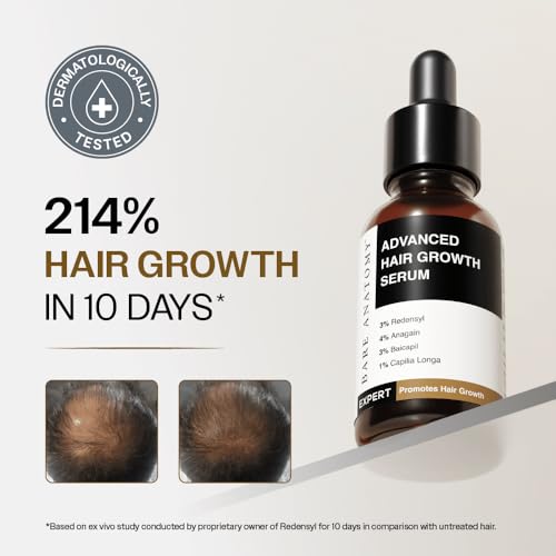 Bare Anatomy Advanced Hair Growth Serum | 3% Redensyl + 4% Anagain + 3% Baicapil + 1% Capilia Longa, Rosemary, Biotin & Rice Extract | Hair growth & Hair fall control serum for Women & Men | 30mL
