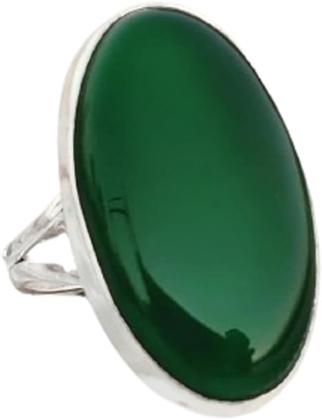 Green Onyx Stone Ring, Handmade 925 Sterling Silver Rings for Women Girls, Natural Gemstone Ring US size 3-15 Solitaire Ring, Big Oval Stone Ring, Birthstone Gift Jewelry for her, Handmade Ring