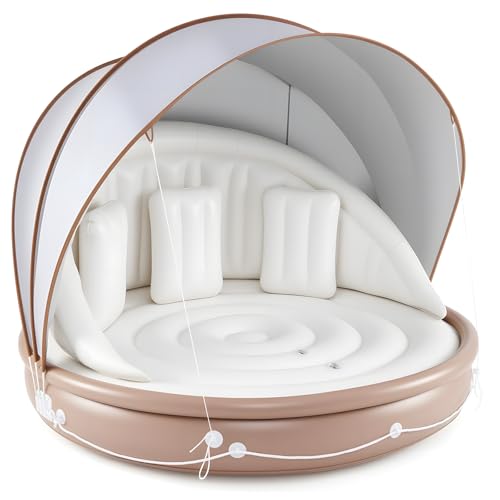 GYMAX aufblasbare Badeinsel mit einziehbarem Dach, Badeinsel mit 3 Kissen &...