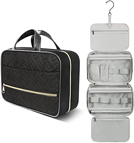 Large Hanging Toiletry Bag, Water-resistant Travel Toiletry Bag, Large Makeup Cosmetic Case Organizer for Full-Sized Shampoo, Container, Travel Accessories (Black, Large) 1 Large Hanging Toiletry Bag, Water-resistant Travel Toiletry Bag, Large Makeup Cosmetic Case Organizer for Full-Sized Shampoo, Container, Travel Accessories (Black, Large)