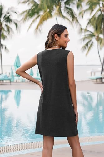 Image of MYHALF Summer Tank Dress for Women Sleeveless Beach Vacation Sundress Short Coconut Tree Sun Dress Casual Coverup
