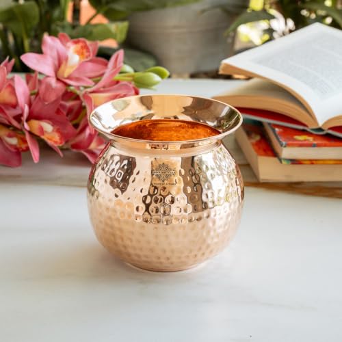 Image of INDIAN ART VILLA Pure Copper Hammered Design Lota Kalash, 850 ML, Set of 1, for Pooja, Worship