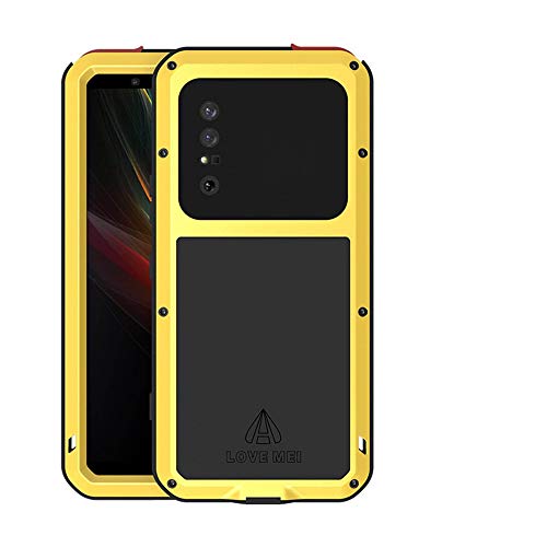 Sony Xperia1 II アルミケース、LOVE MEI 正規品 軍用 耐衝撃 防水 防塵強化ガラス内蔵 タフ ケースアルミバンパーケース Sony Xperia1 II ケース (Xperia1 II, イエロー)