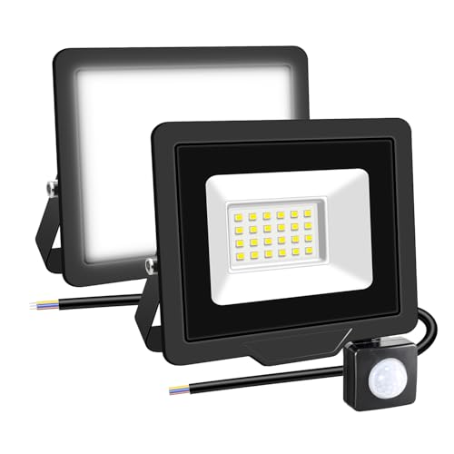 RIGIDON 2 Pcs PIR Motion Sensor Outdoor Floodlight, 20W 2000 Lumens Outside Led Work Light
