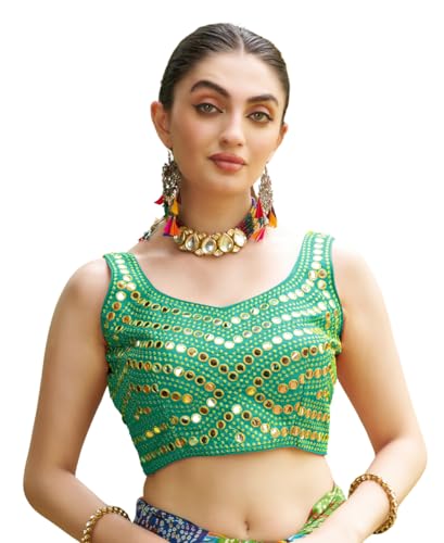 Image of Pujia Mills Women's Embroidery Work Real Mirror Sleeveless Readymade Blouse