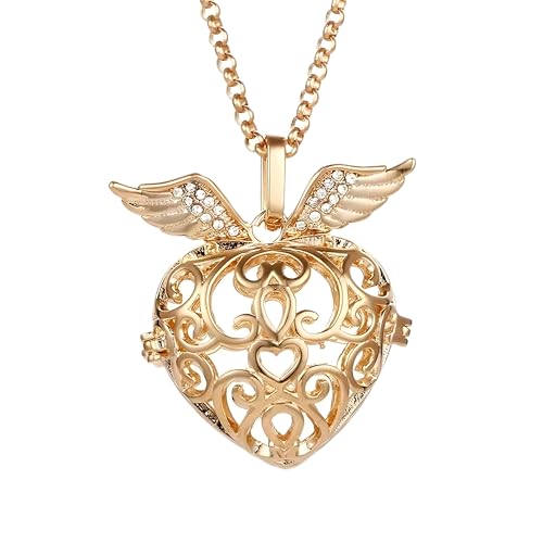Chime Angel Wings Music Ball Caller Locket Necklace Vintage Pregnancy Necklace Aroma Essential Oil Diffuser Women Jewelry-A073